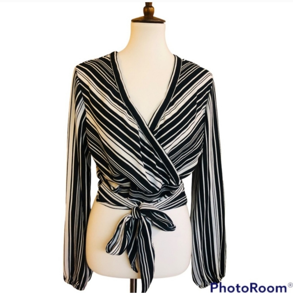 Guess Striped Faux-Wrap Top, XS p2p 17"